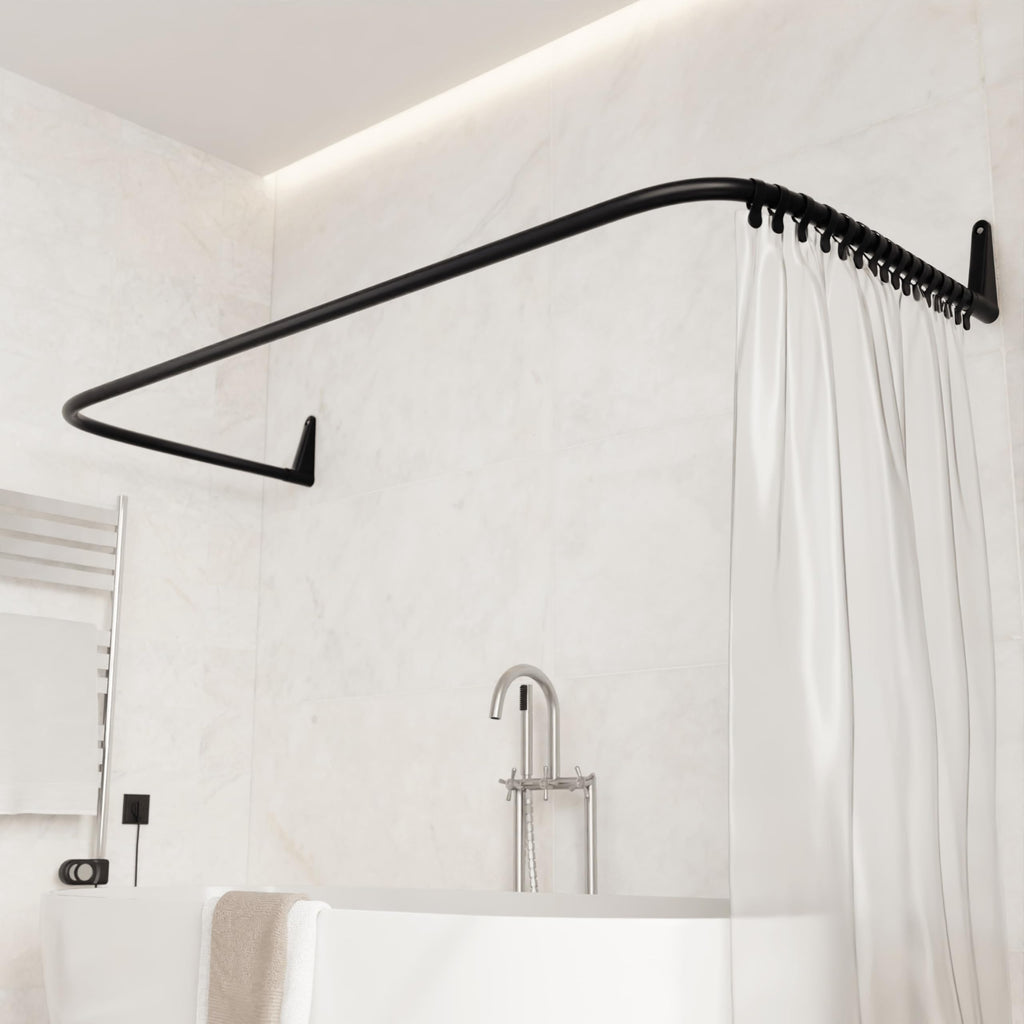 Erica U-Shaped Shower Curtain Rail | Black Steel Wall Mount | 70x165x70cm
