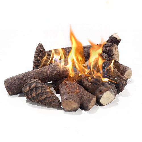 Jolof Store 10-Piece Ceramic Fireplace Logs – Heat-Resistant Pine Wood