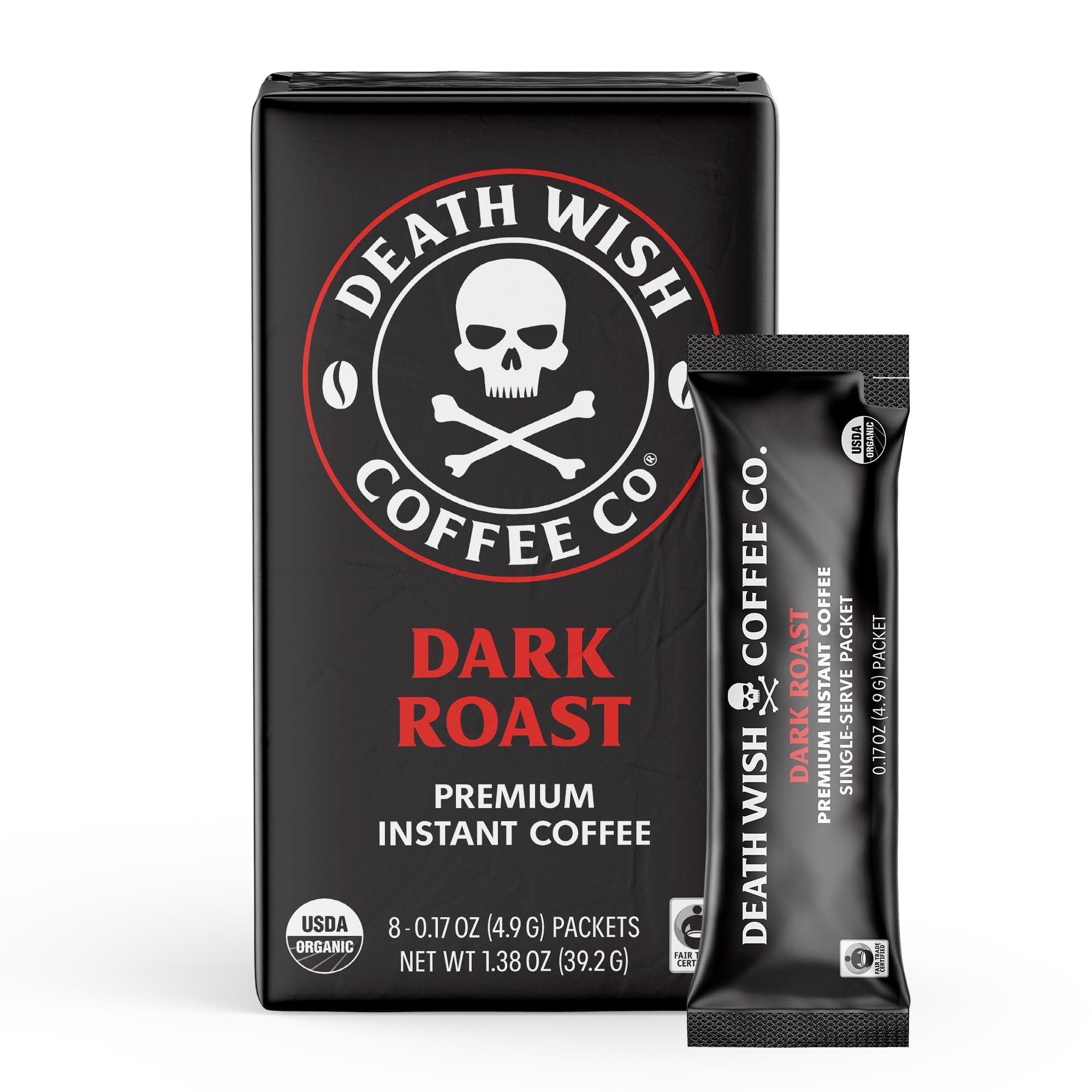 Death Wish Instant Coffee – World's Strongest Organic Coffee, 8 Packets
