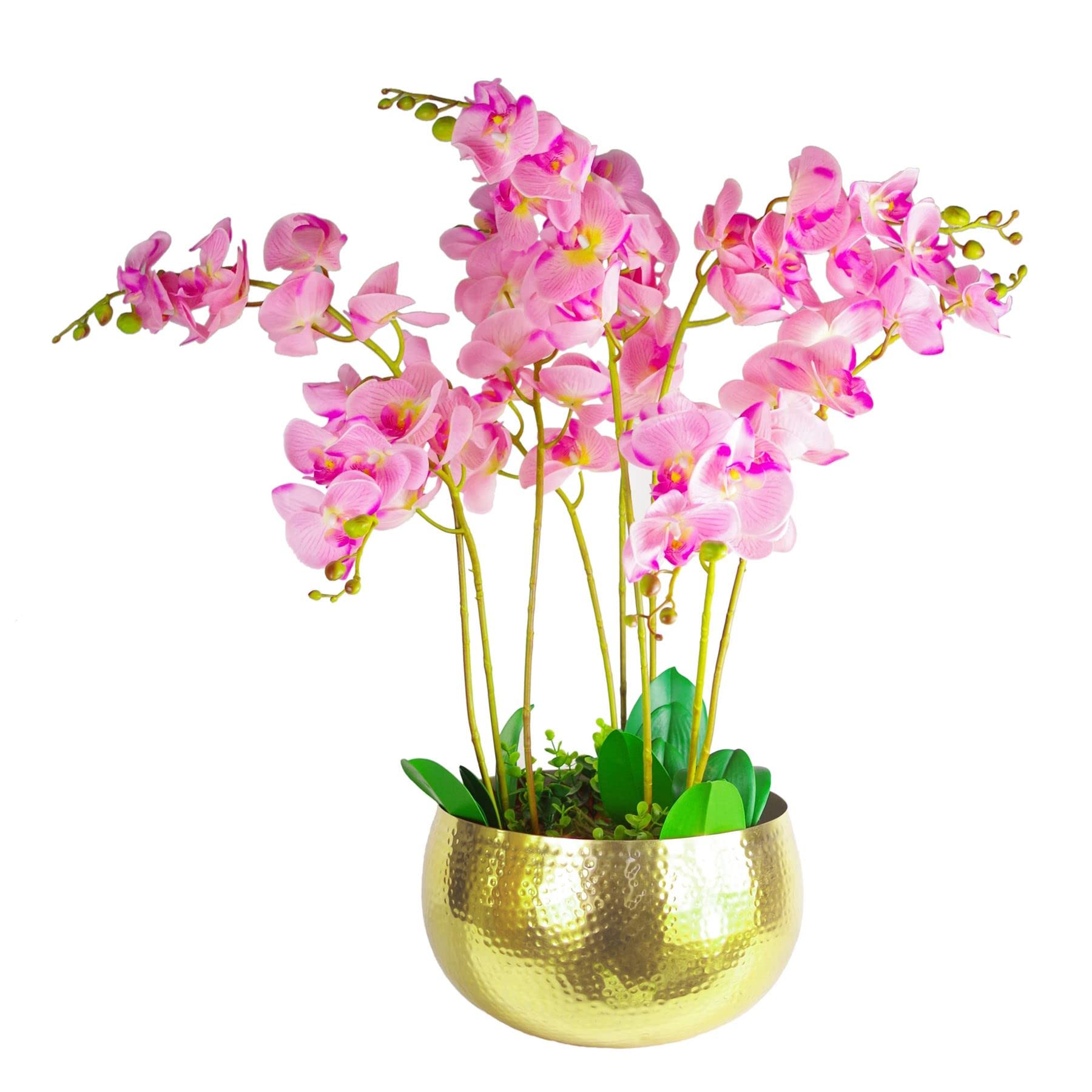 Leaf Gold Hammered Metal Planter – Large 32cm Indoor Rustic Plant Pot