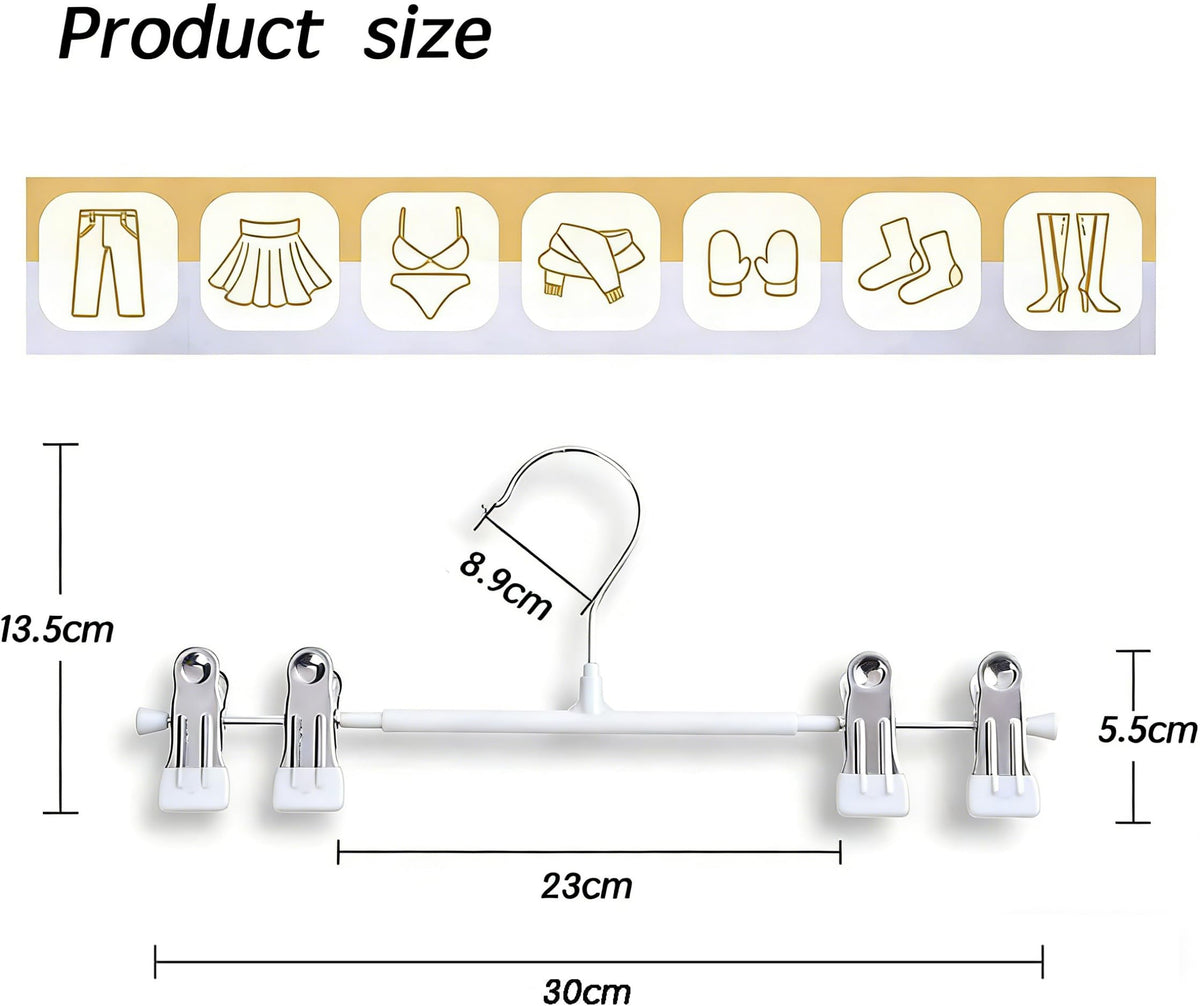 Supmaker 20 Pack Trouser Hanger, 30cm Pants Hangers Space Saving Skirt Hangers with Adjustable Clips,Heavy Duty Clothes Coat Garment Jeans Hangers