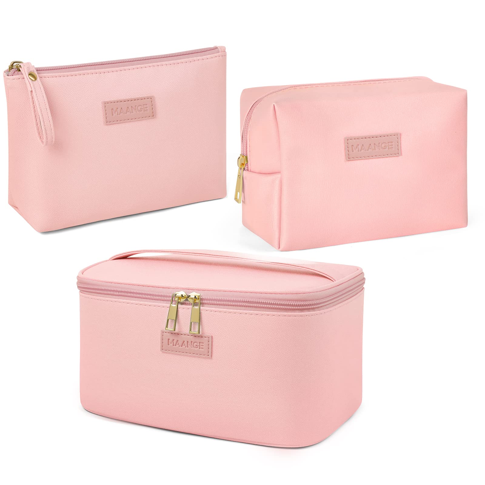 MAANGE 3-Piece Travel Makeup Bag Set | Waterproof PU Leather Organizer