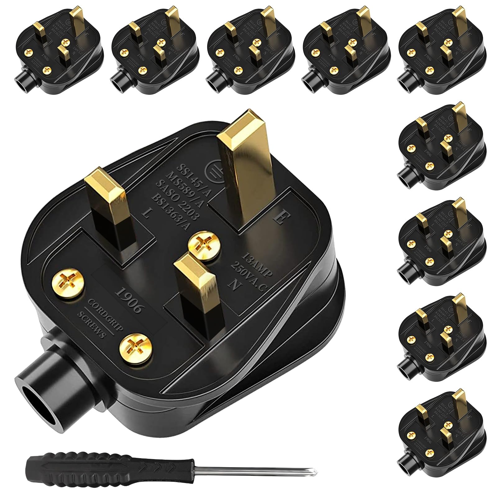 Jolof Store UK Mains Plugs | 13A Fused Heavy Duty Rubber - 10 Pack