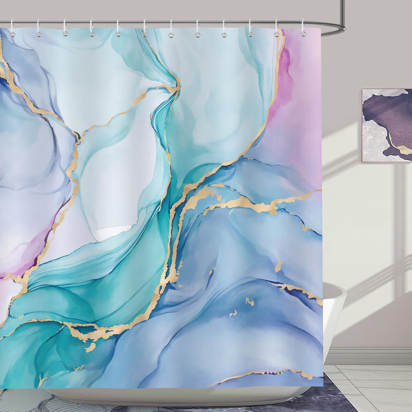 Bonhause Colorful Marble Shower Curtain | Abstract Waterproof Polyester