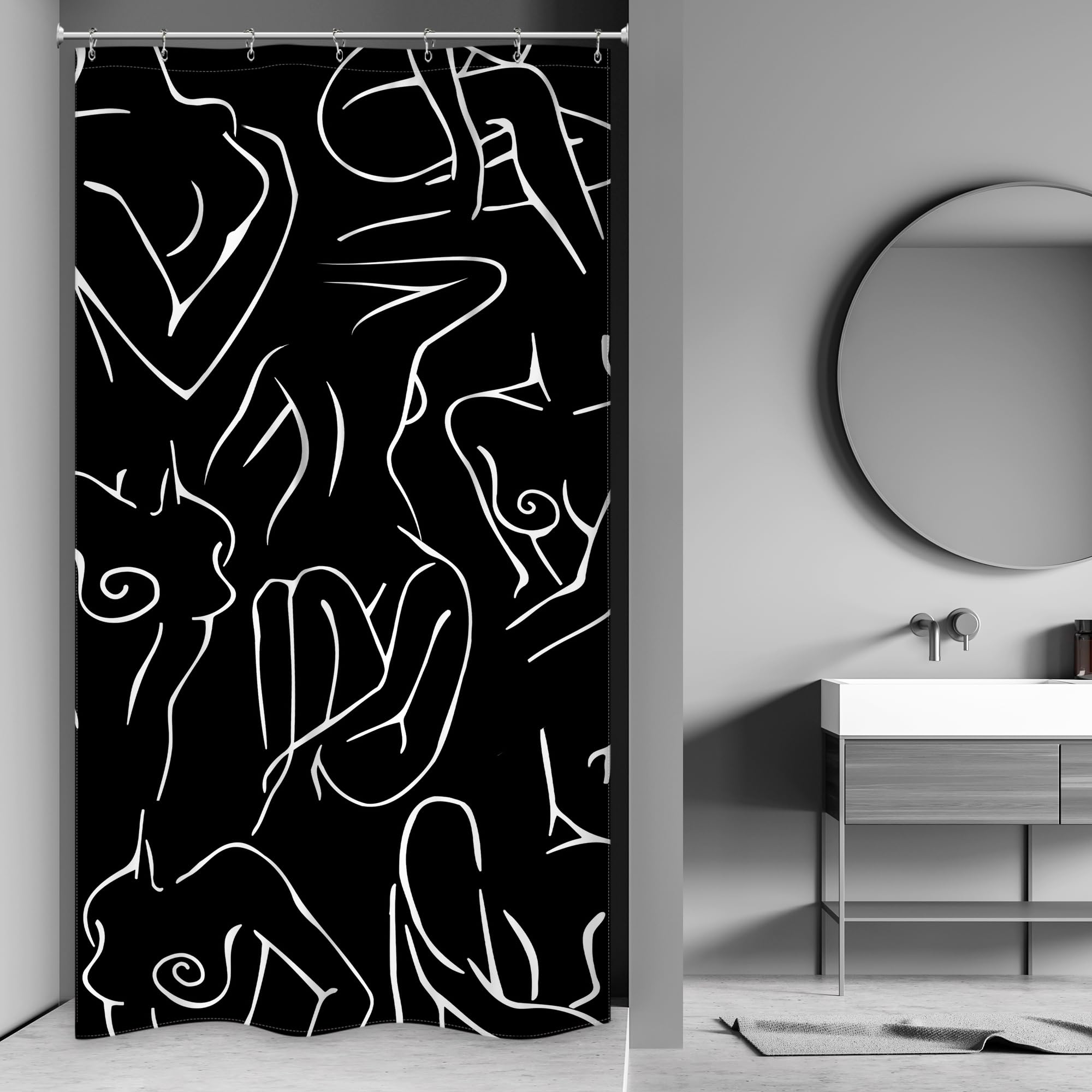 Abstract Woman Shower Curtain | Black & White Minimalist Art