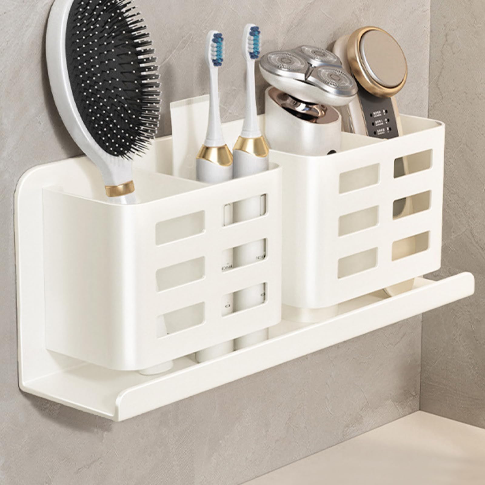 Jorun Wall Mounted Toothbrush Holder – 4-Slot White Aluminum Organizer