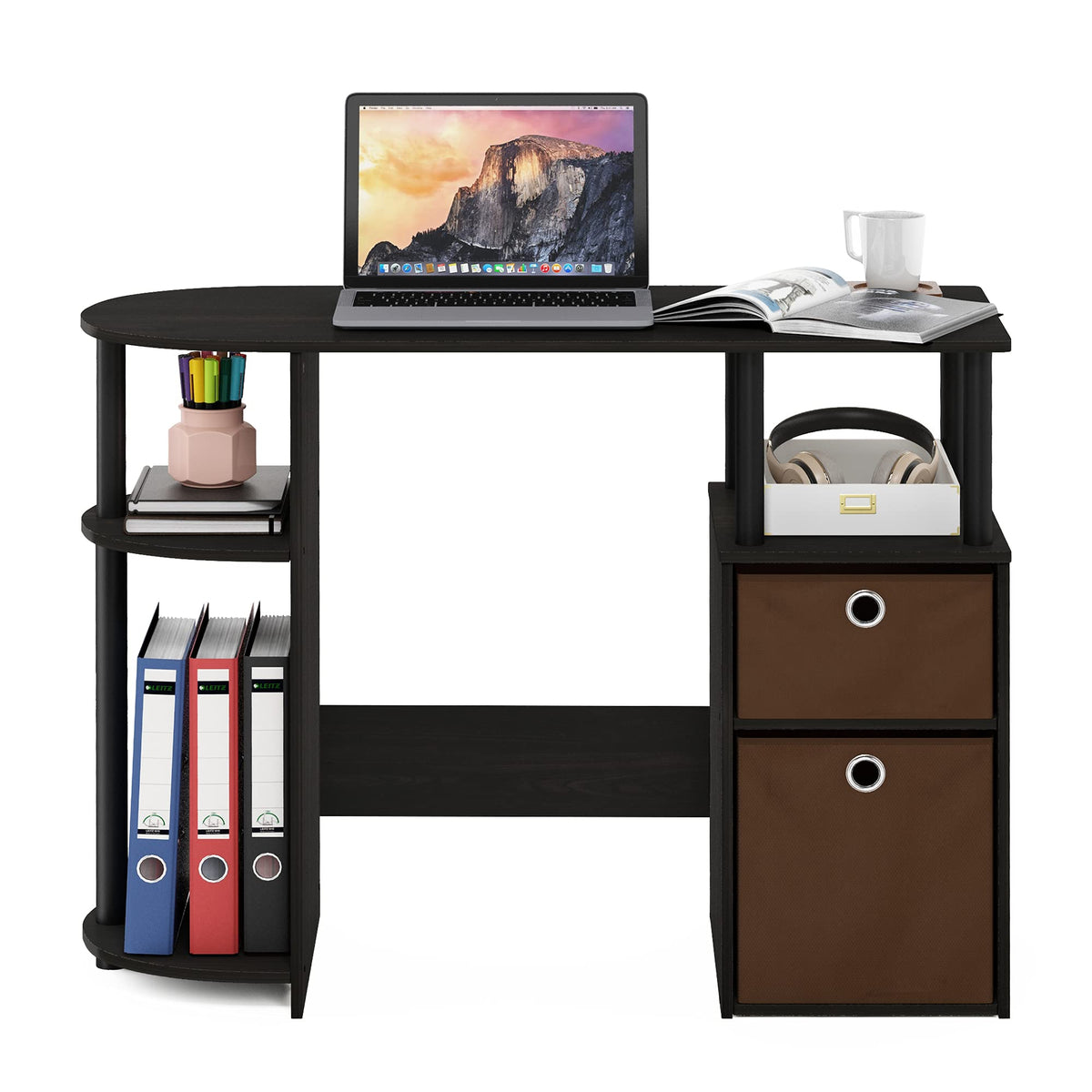 Furinno JAYA Simplistic Computer Study Desk with Bin Drawers, Espresso