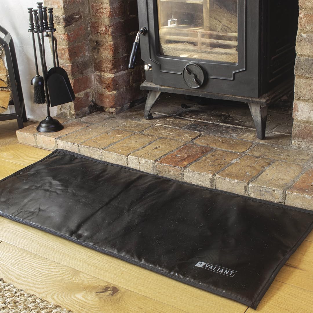 Valiant Fire Resistant Hearth Mat – Black Heat Protective Floor Guard