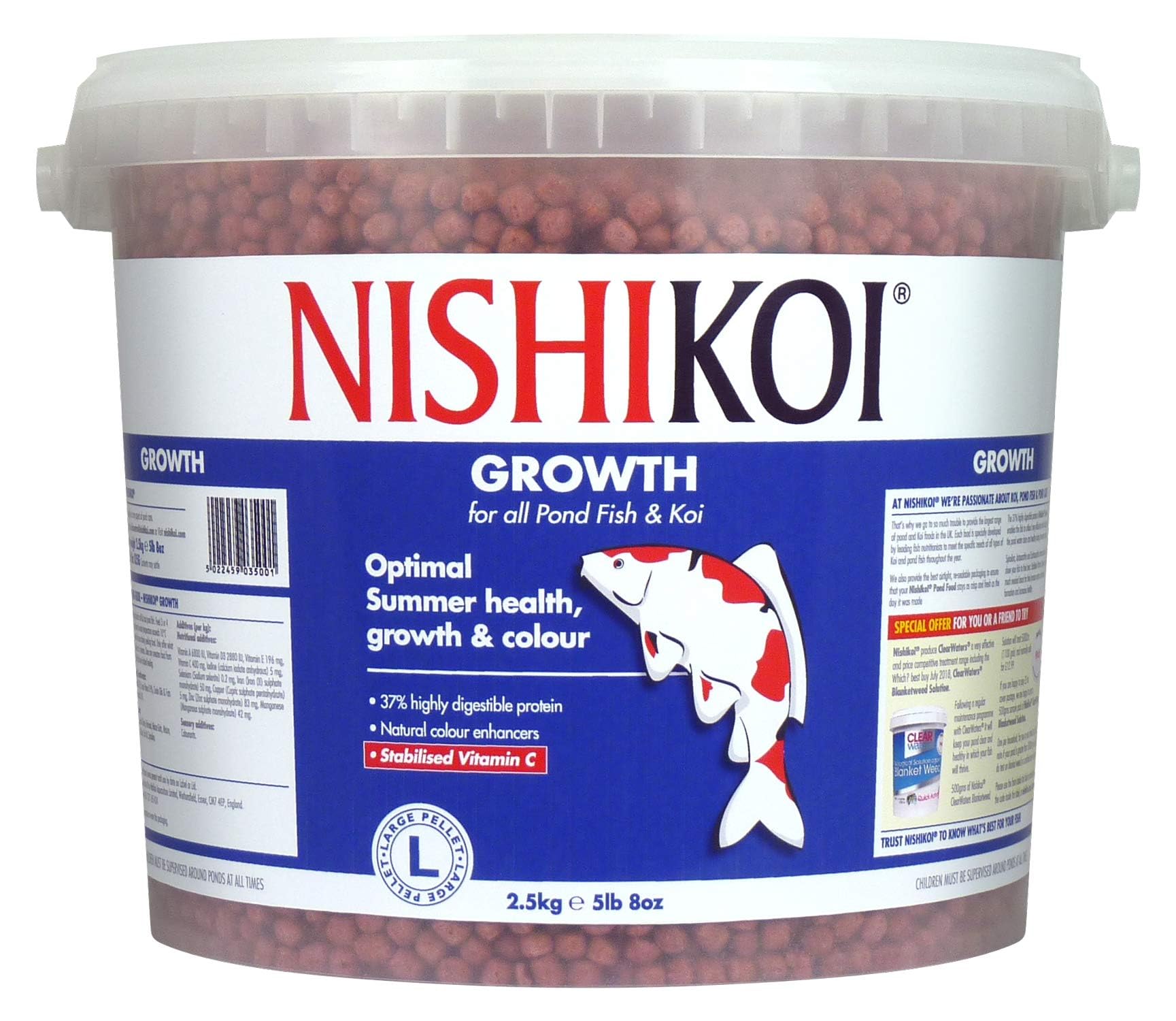 Nishikoi Growth Koi & Pond Fish Food - High Protein Large Pellets - 2.5kg