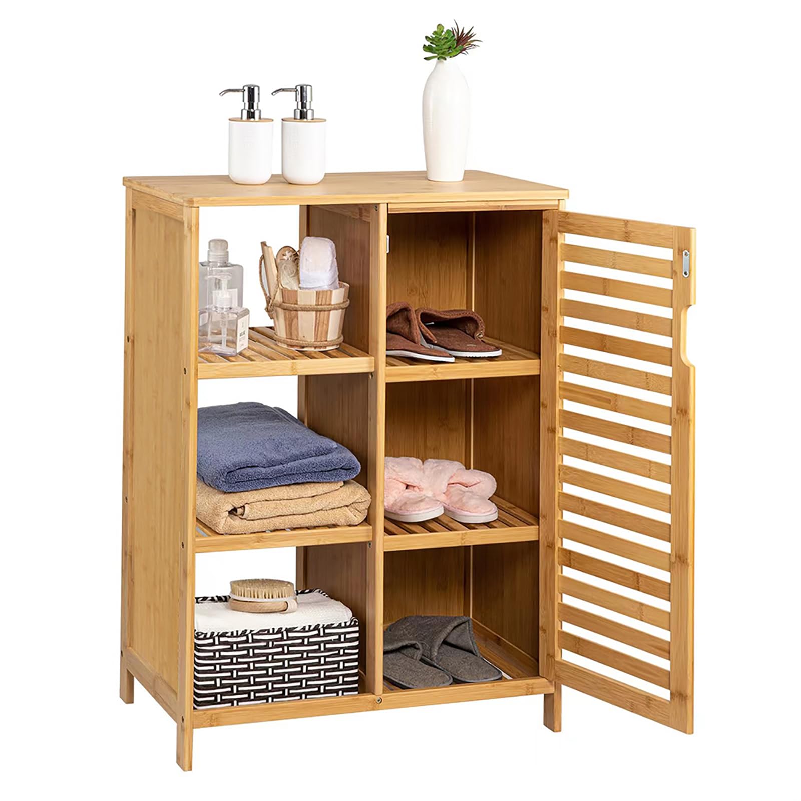 WAOHO Bamboo Bathroom Cabinet – Standing Storage Shelf & Sideboard