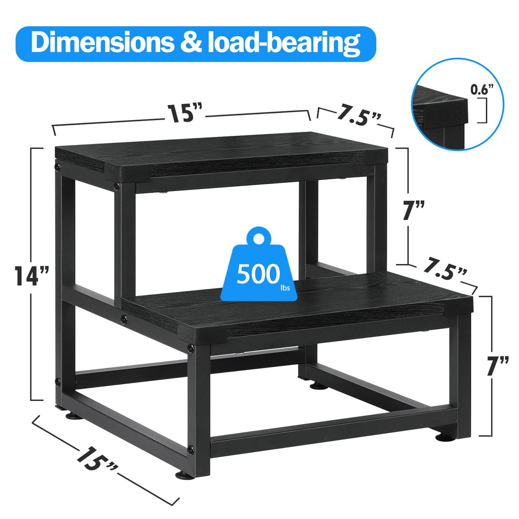 LIANTRAL 2-Step Stool for Adults | Heavy Duty Wood and Steel Foot Stool