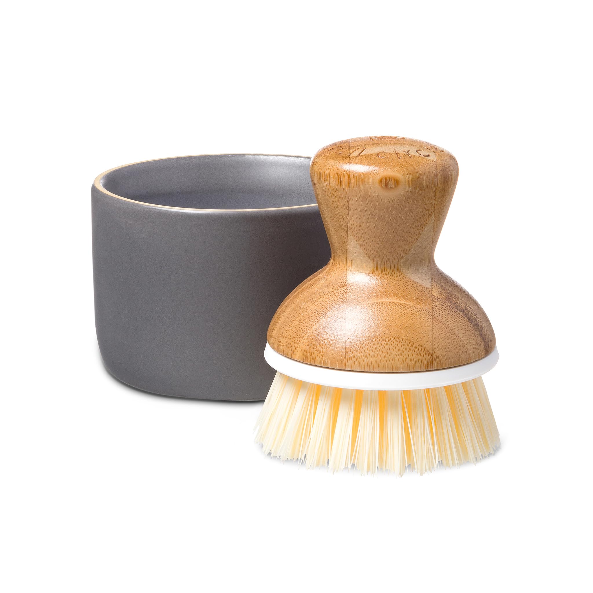 Full Circle Bubble Up Dish Brush & Ceramic Bowl Set | Bamboo & Wood