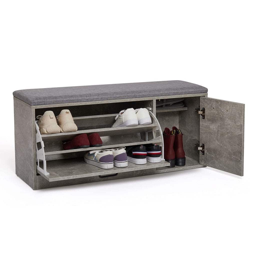 Mondeer Shoe Storage Bench with Cushion, W100 x D30 x H46 cm, Grey