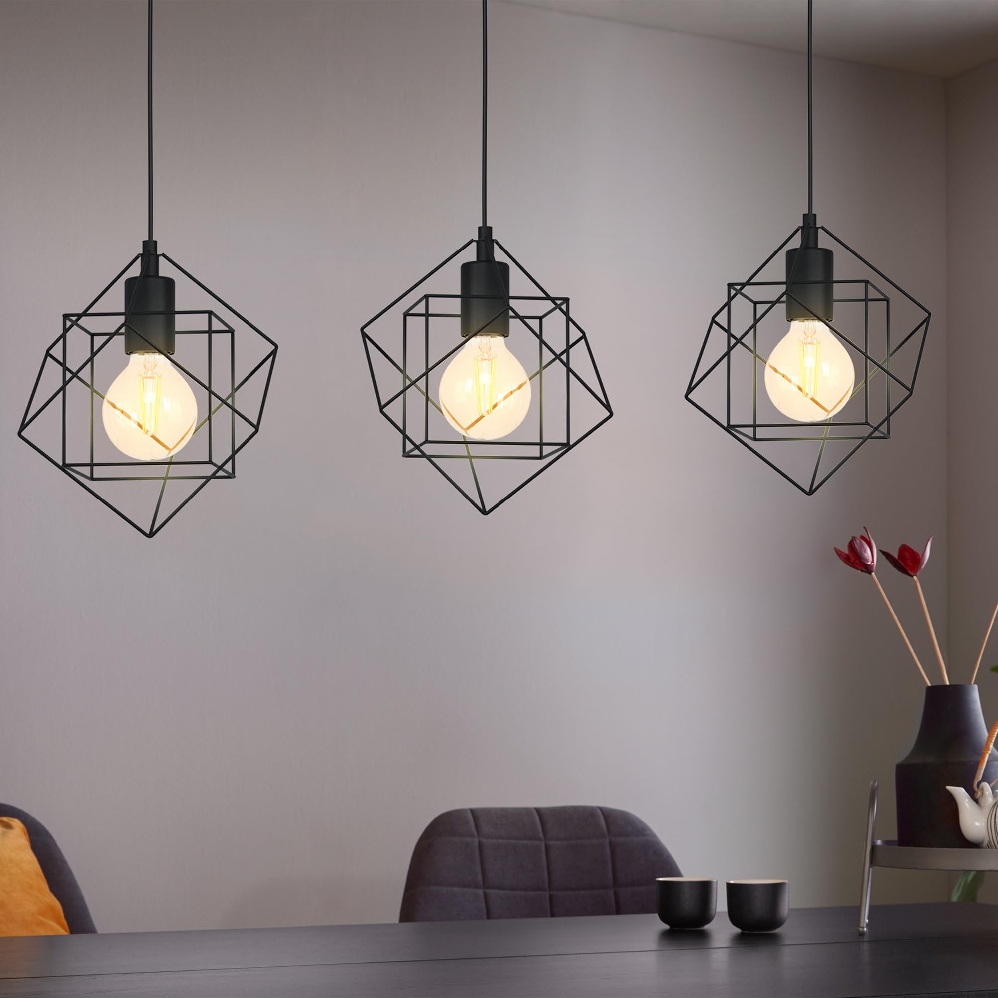 Eglo Straiton Black Steel Geometric 3-Light Pendant | Jolof Store