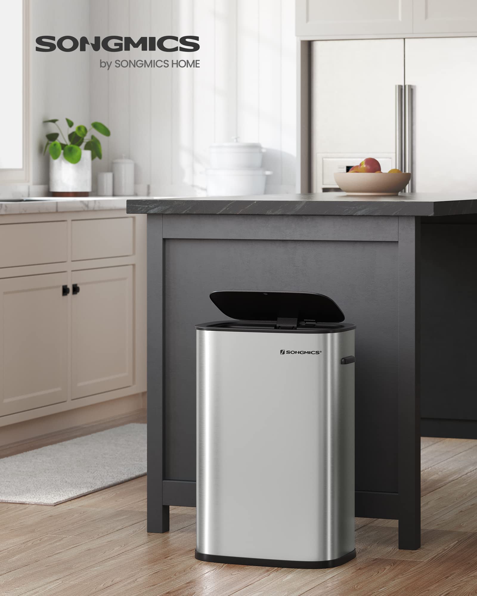 SONGMICS 50L Sensor Kitchen Bin | Automatic Stainless Steel Waste Bin