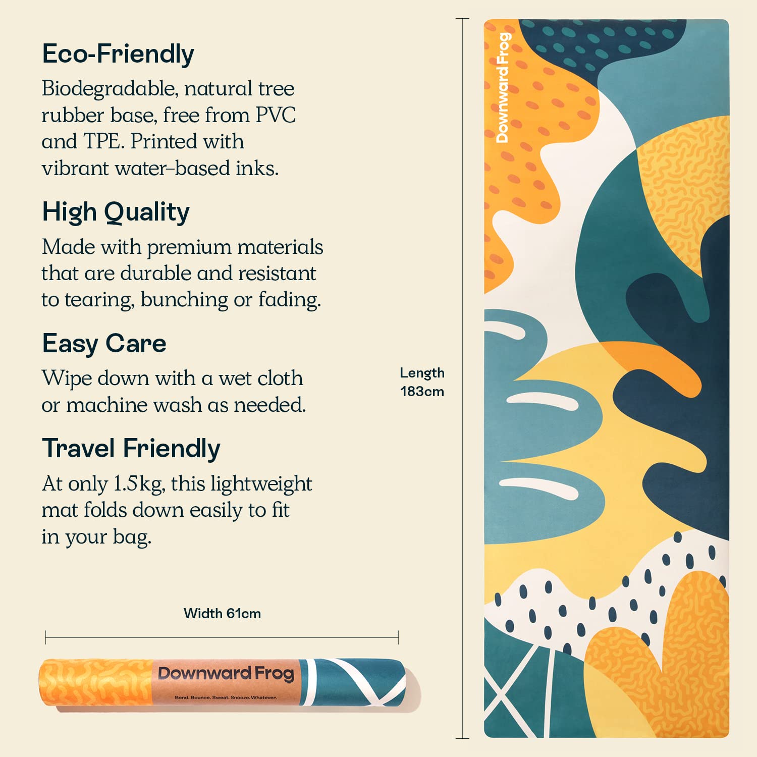 Jolof Store Printed Yoga Mat – Eco Natural Rubber Travel Mat for Hot Yoga