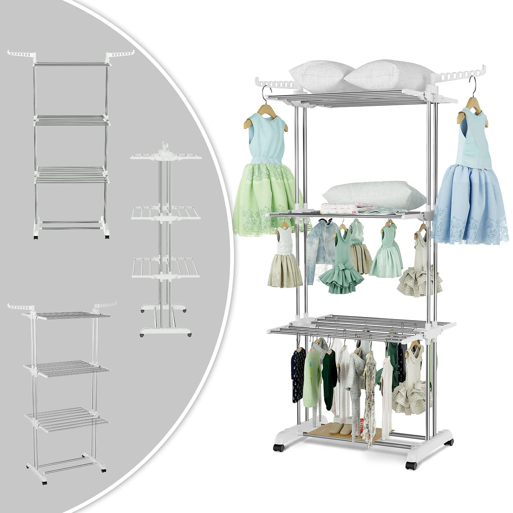 Innotic 4-Tier Foldable Clothes Drying Rack | Stainless Steel Airer with Wheels