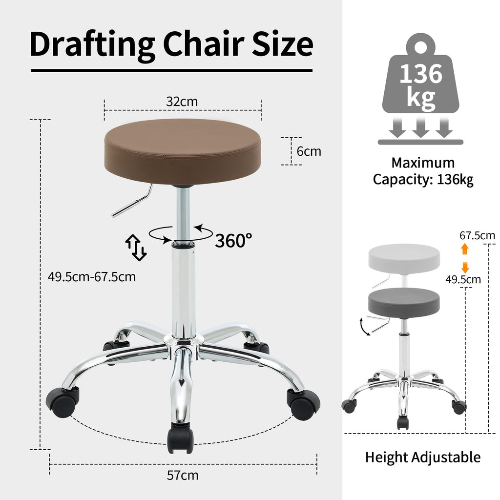 FIRAVOE Backless Rolling Office Stool, Adjustable Swivel Work Chair with Wheels, 49.5–67.6 cm Height - image 5