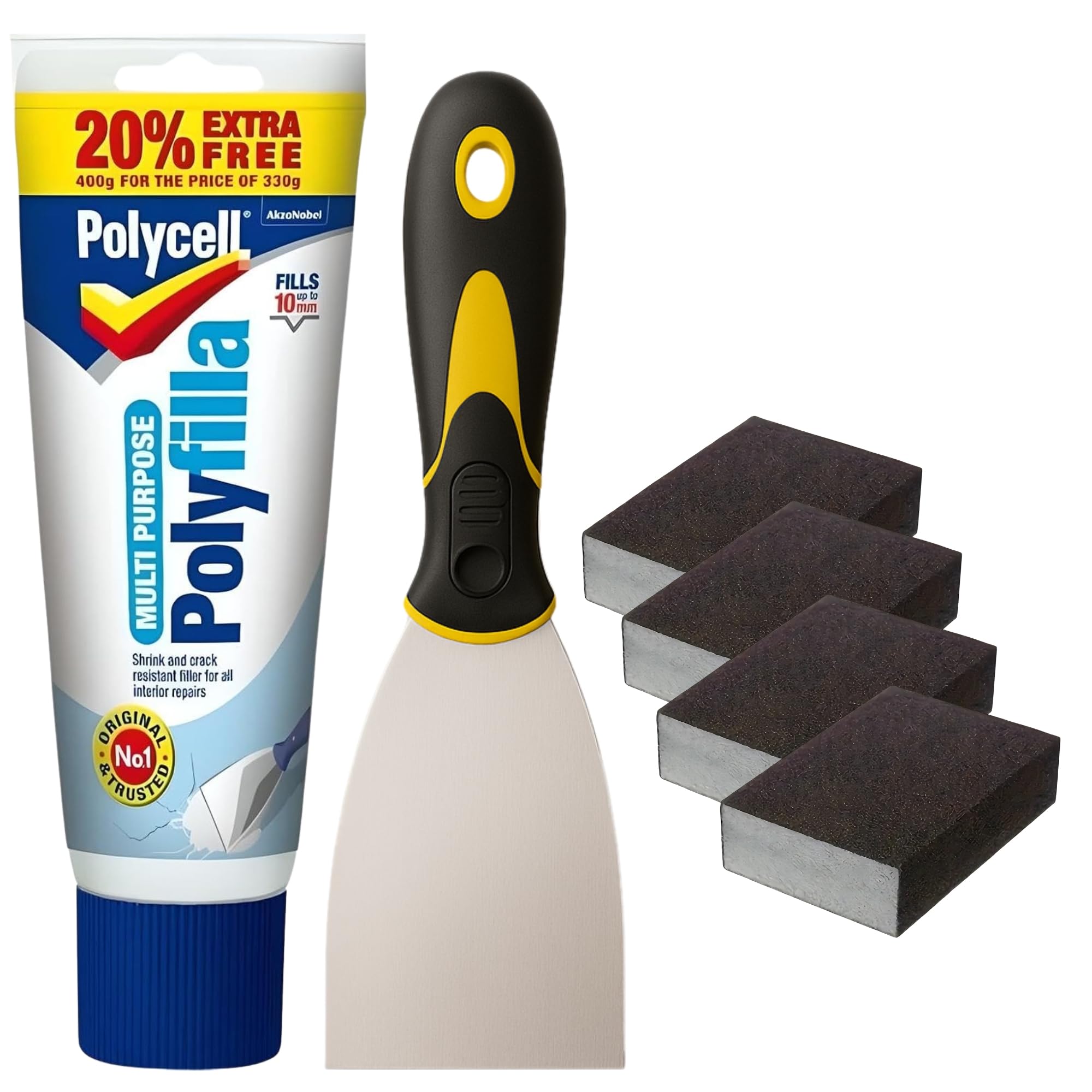Polycell Wall Repair Bundle | Polyfilla, Scraper & Sanding Blocks