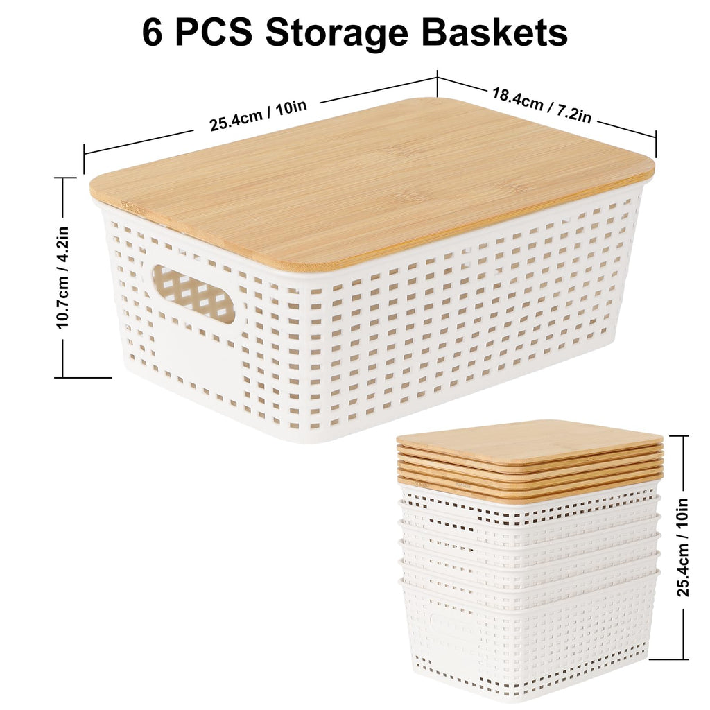 Nymblis 6Pcs Storage Boxes with Lids, Stackable Storage Baskets, White