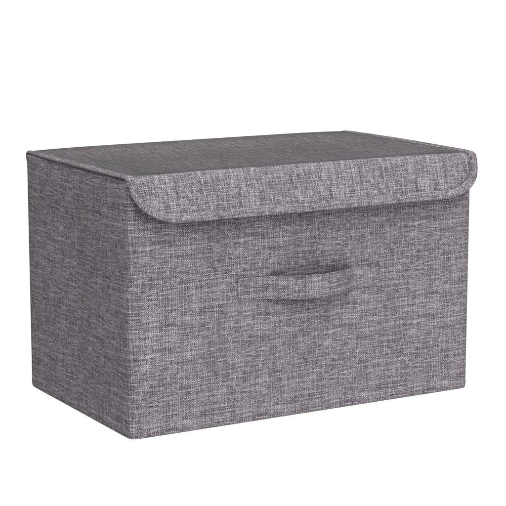 Booxihome 3Pcs Fabric Storage Boxes With Lids For Wardrobe Clothes Toy Foldable Linen 37 * 24 * 25cm Grey