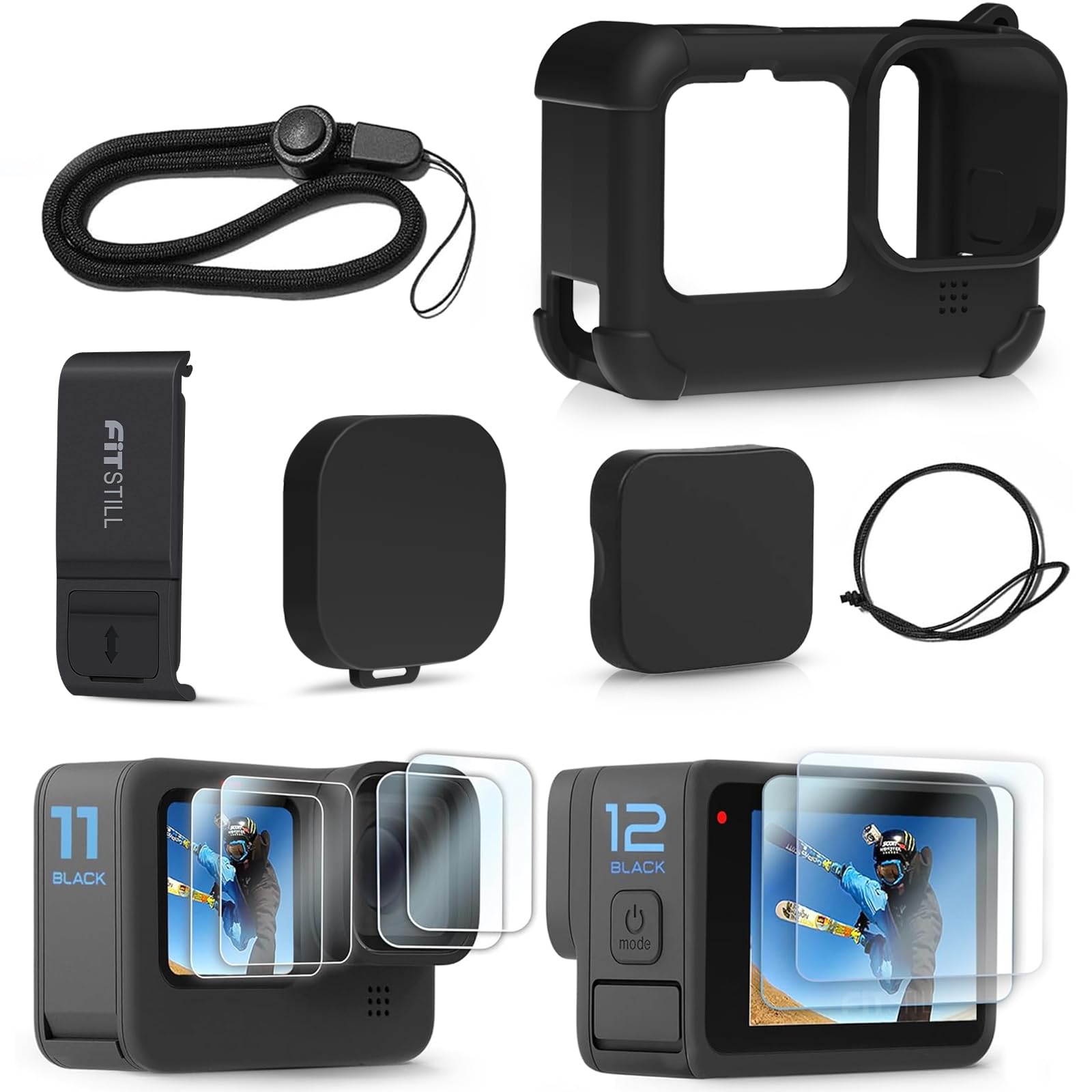 FitStill Silicone Case Set for GoPro Hero 12/11/10/9 Black - 4pc Kit