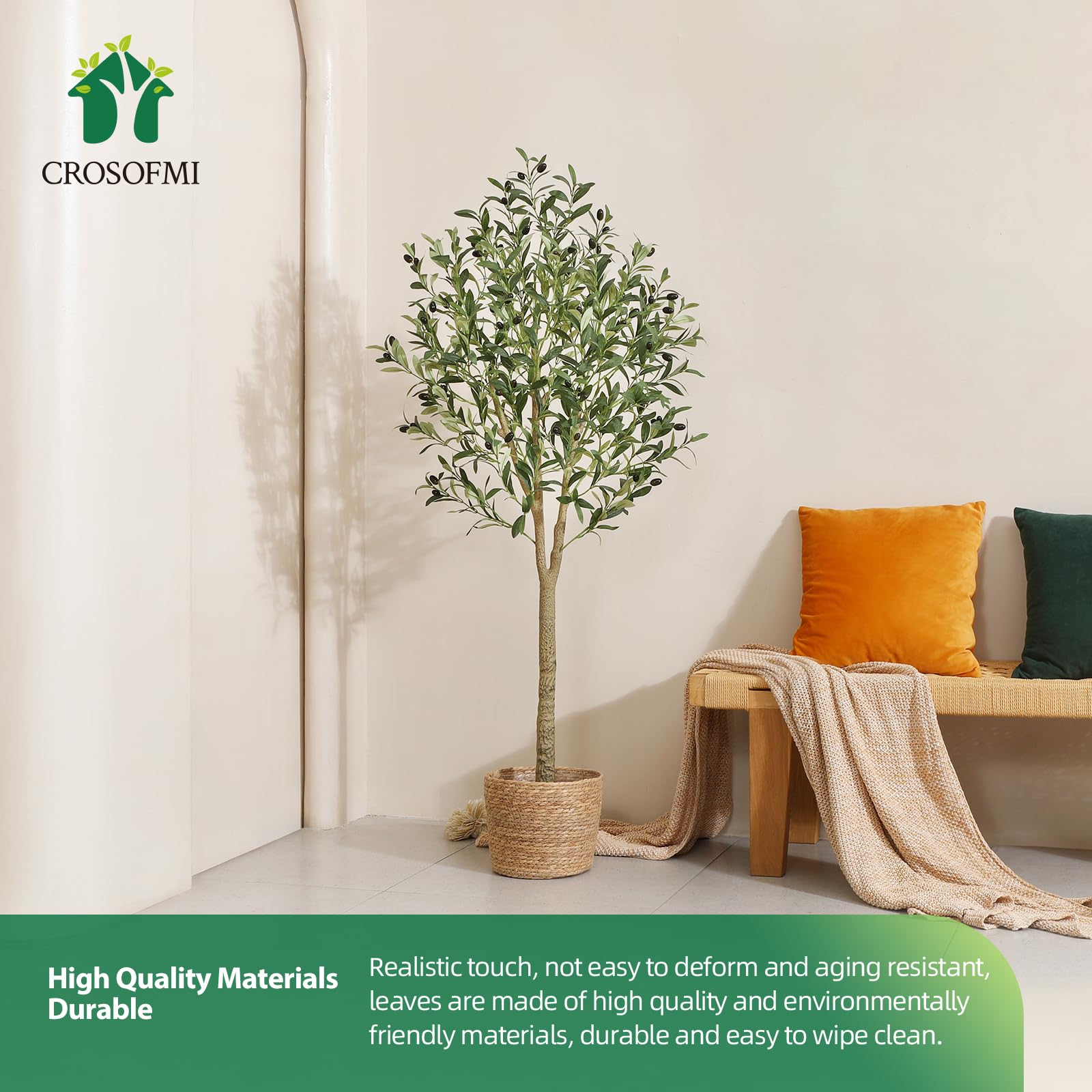CROSOFMI Artificial Olive Tree – 150cm Large Faux Silk Plant in Pot
