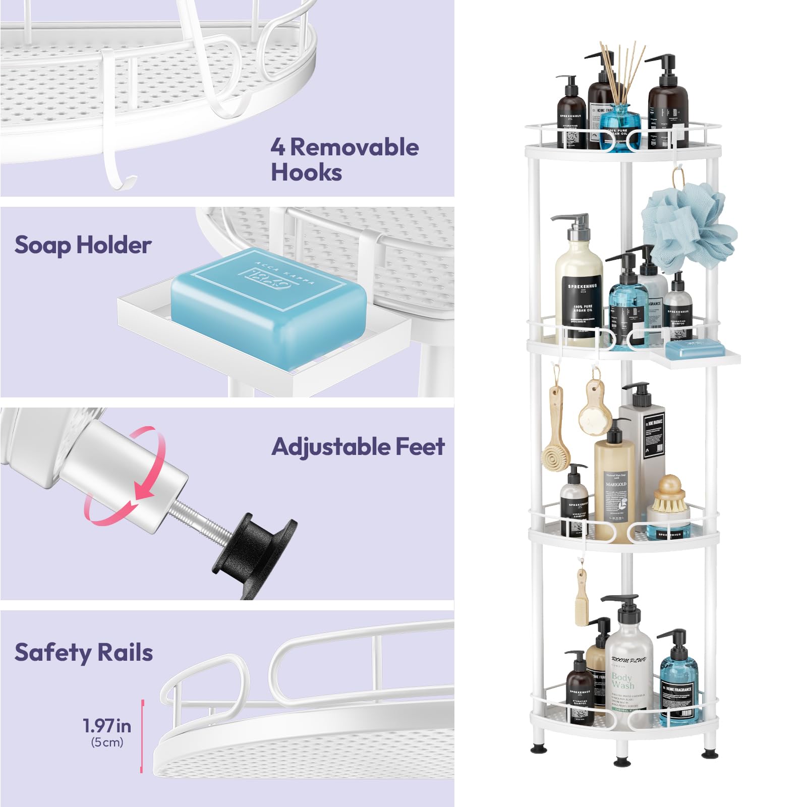 SWTYMIKI Corner Shower Caddy – 4 Tier Stainless Steel Standing Organizer
