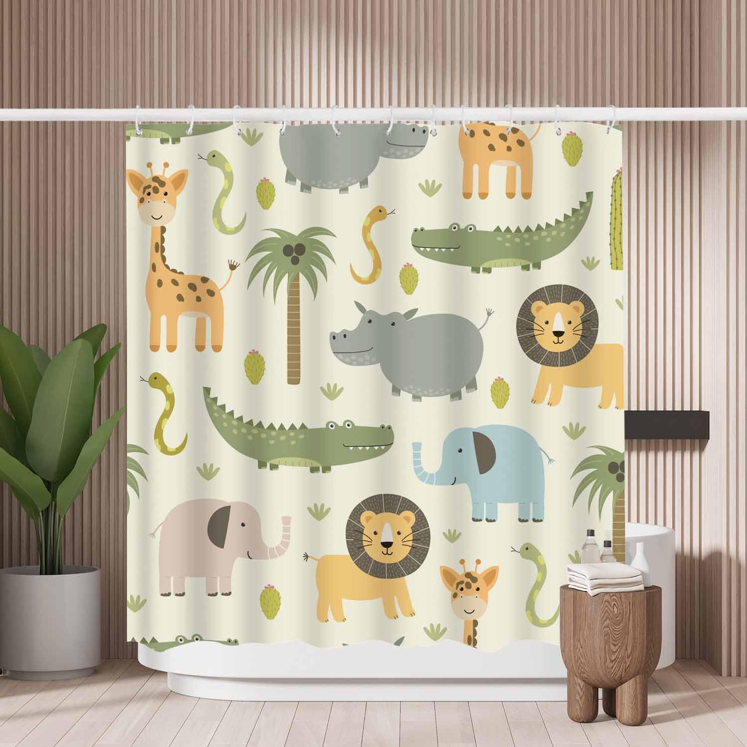 Cute Zoo Animals Shower Curtain – Mold Resistant Polyester