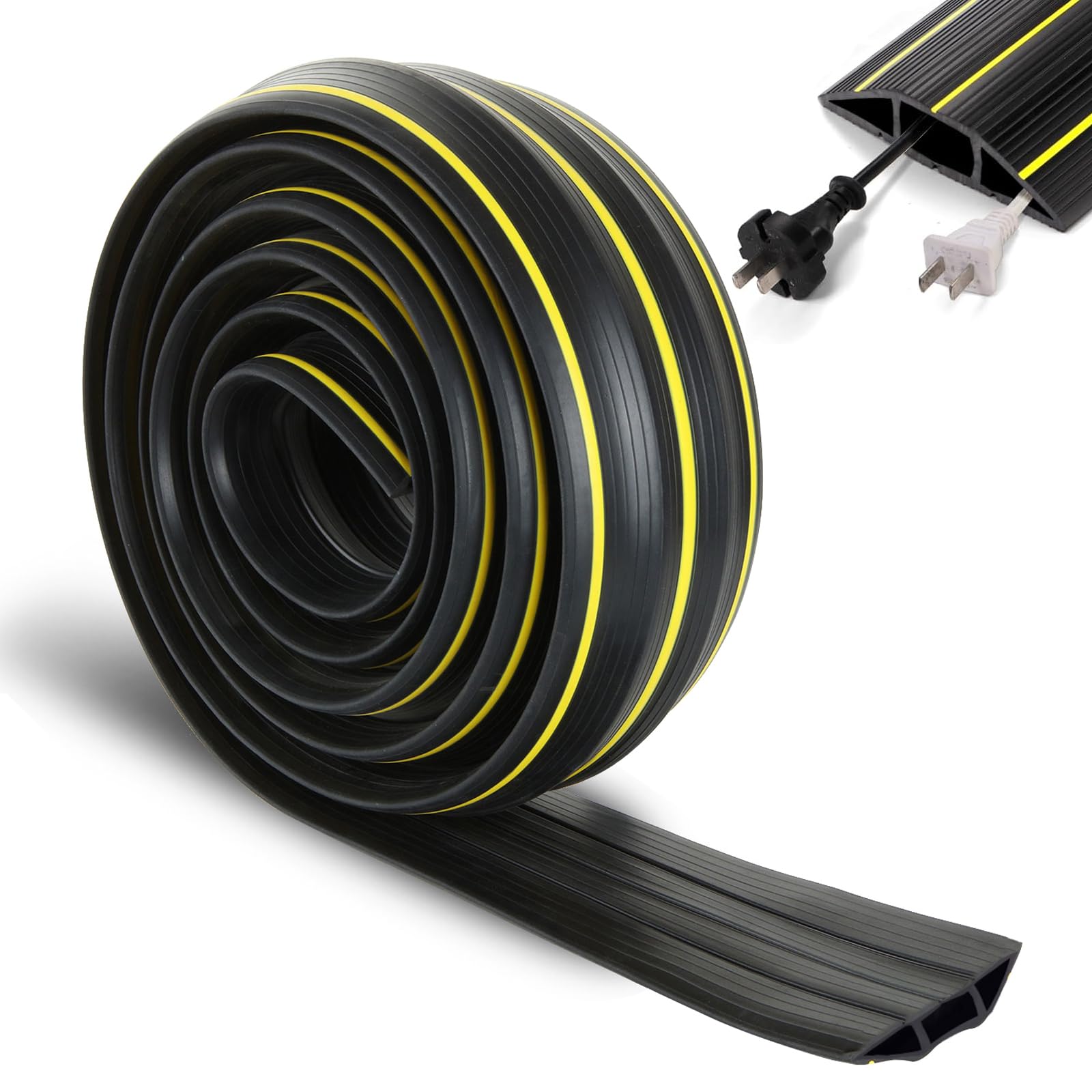LOLYSIC 3m Floor Cable Cover – 3-Channel Rubber Cord Protector