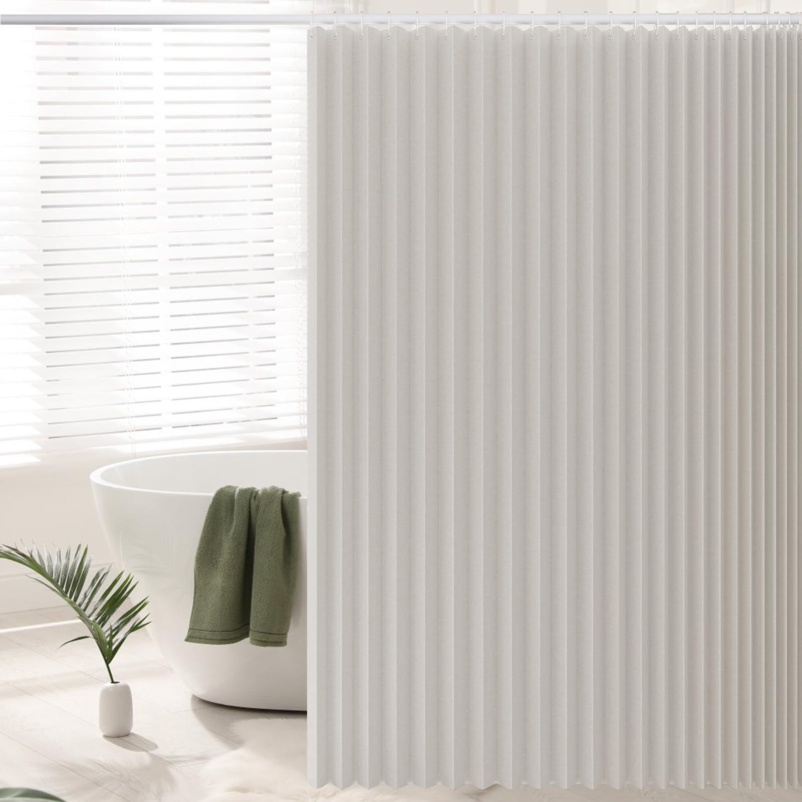 Momooda Folding Magnetic Linen Shower Curtain – Waterproof Beige 100x200cm