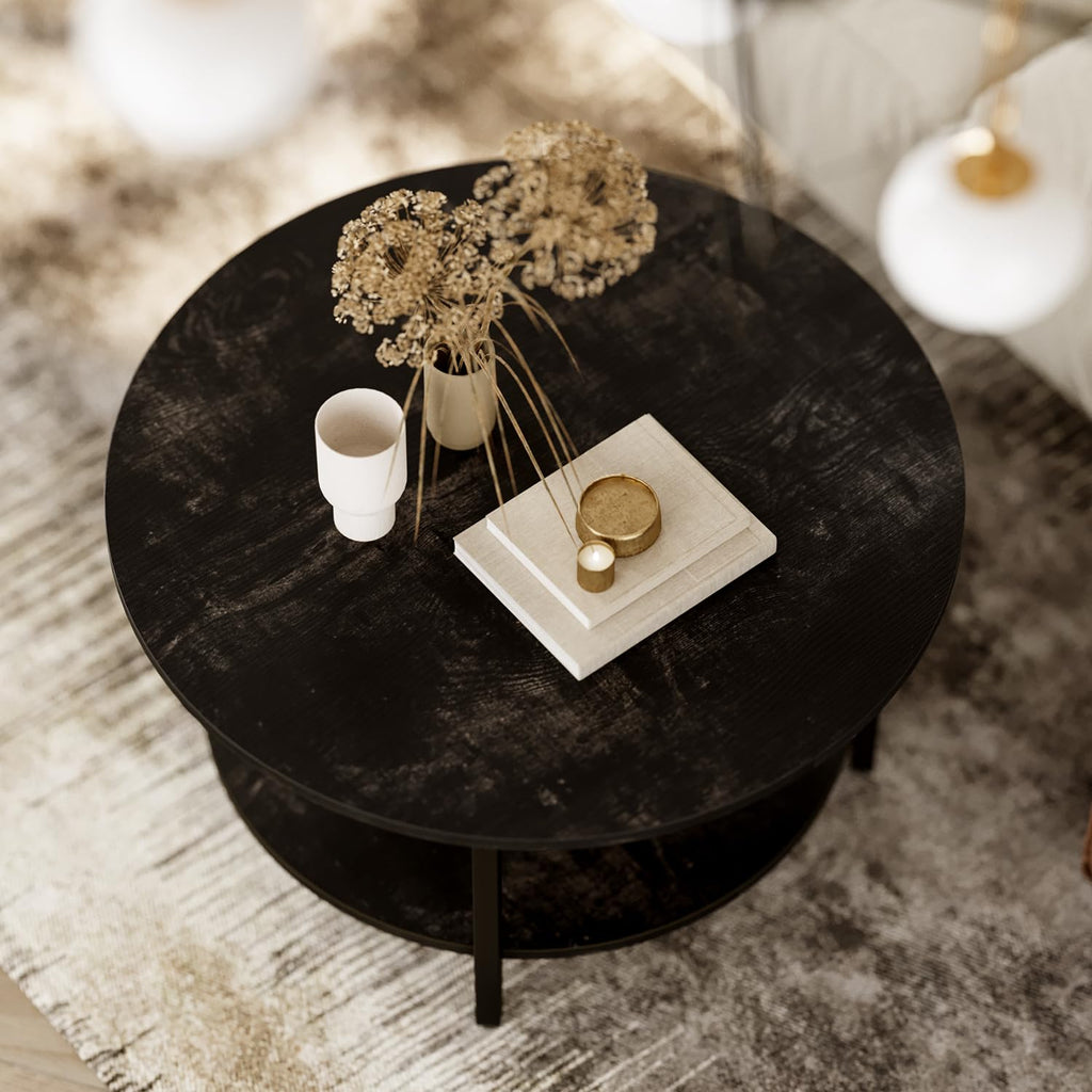 Mossora 68cm Black Oak Round Lift Top Coffee Table with Hidden Storage - image 5