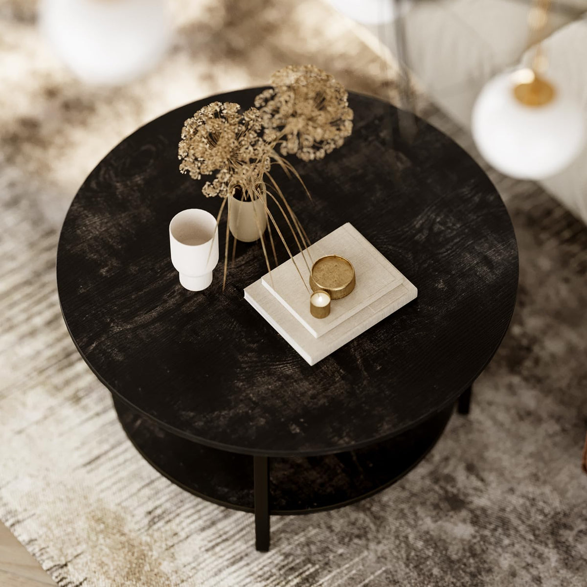 Mossora 68cm Black Oak Round Lift Top Coffee Table with Hidden Storage - image 5