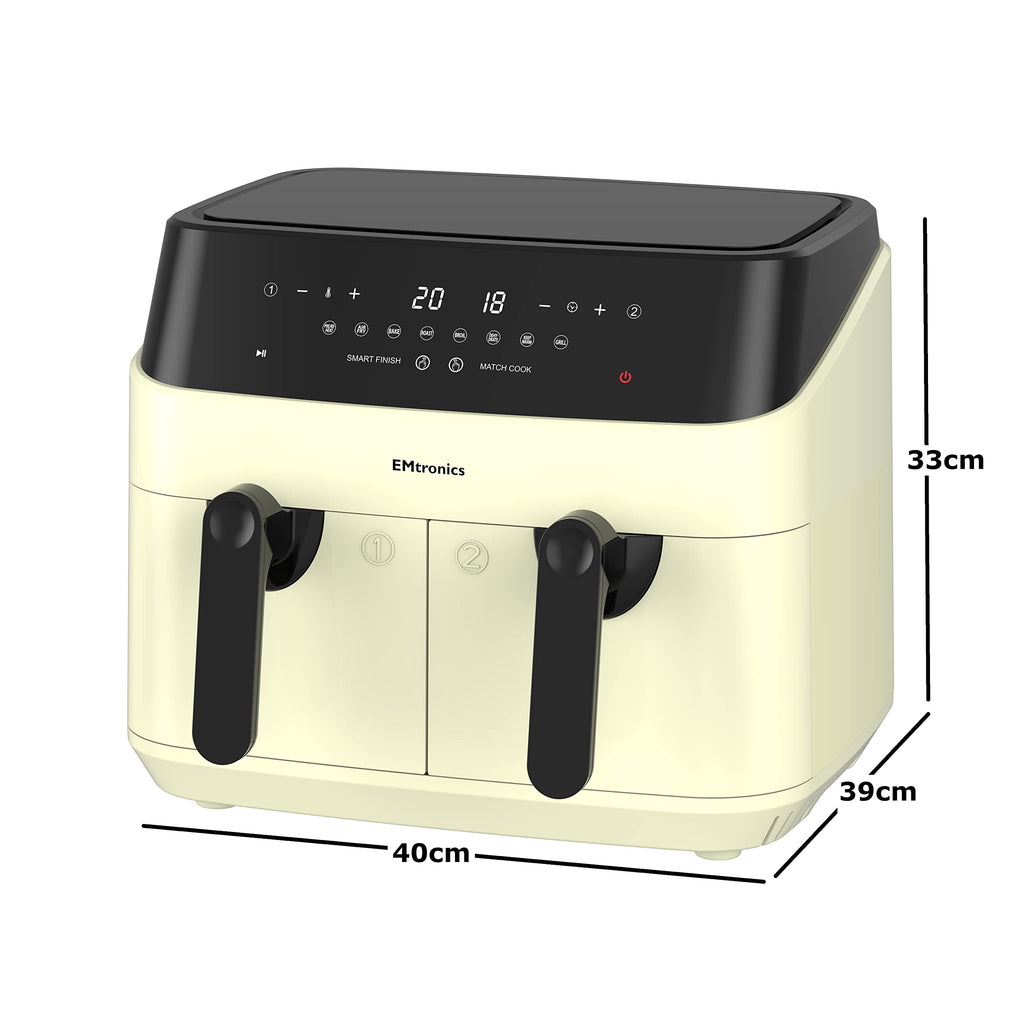 EMtronics Dual Air Fryer | 9L Extra Large Double Basket Digital Cooker
