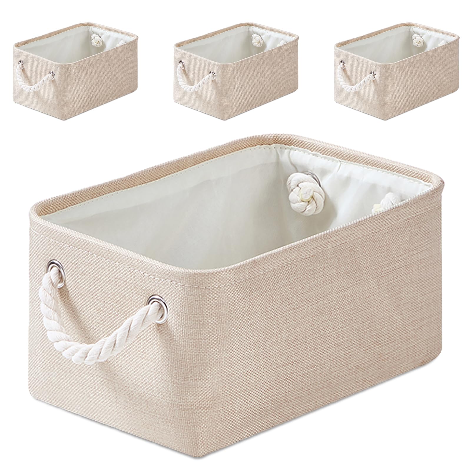 Mangata Soft Linen Storage Baskets – Washable Shelf Organisers, 4 Pack