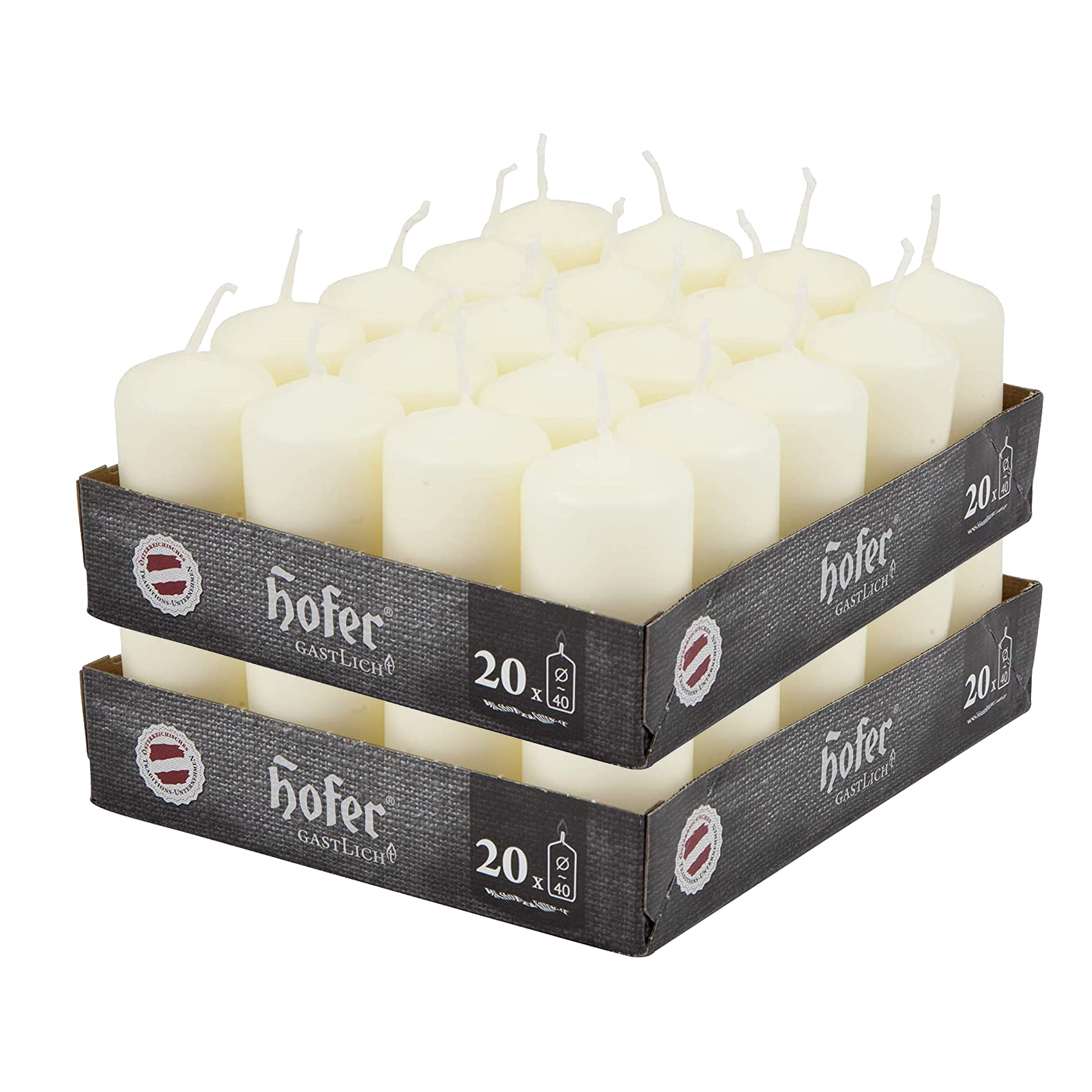 Hofer Ivory Pillar Candles – Set of 40 Unscented Dripless Candles – 4x7cm