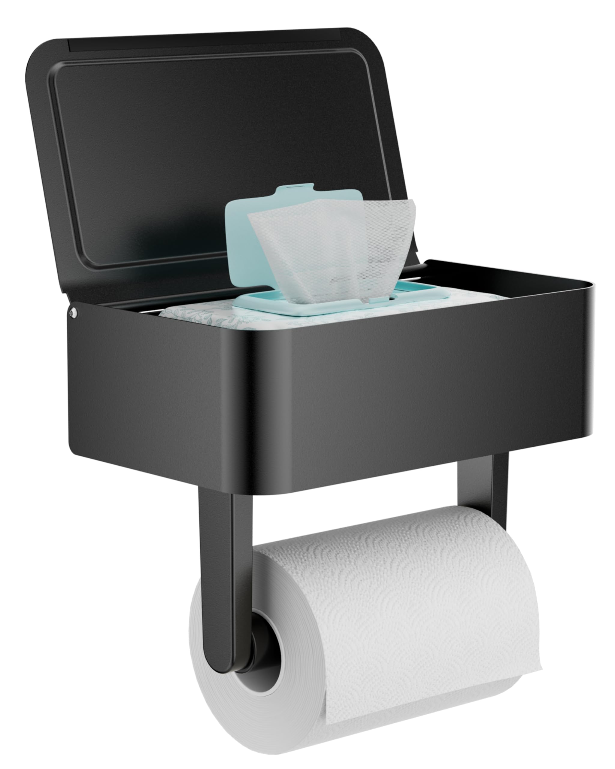 WZKALY Toilet Paper Holder with Shelf | Matte Black Stainless Steel