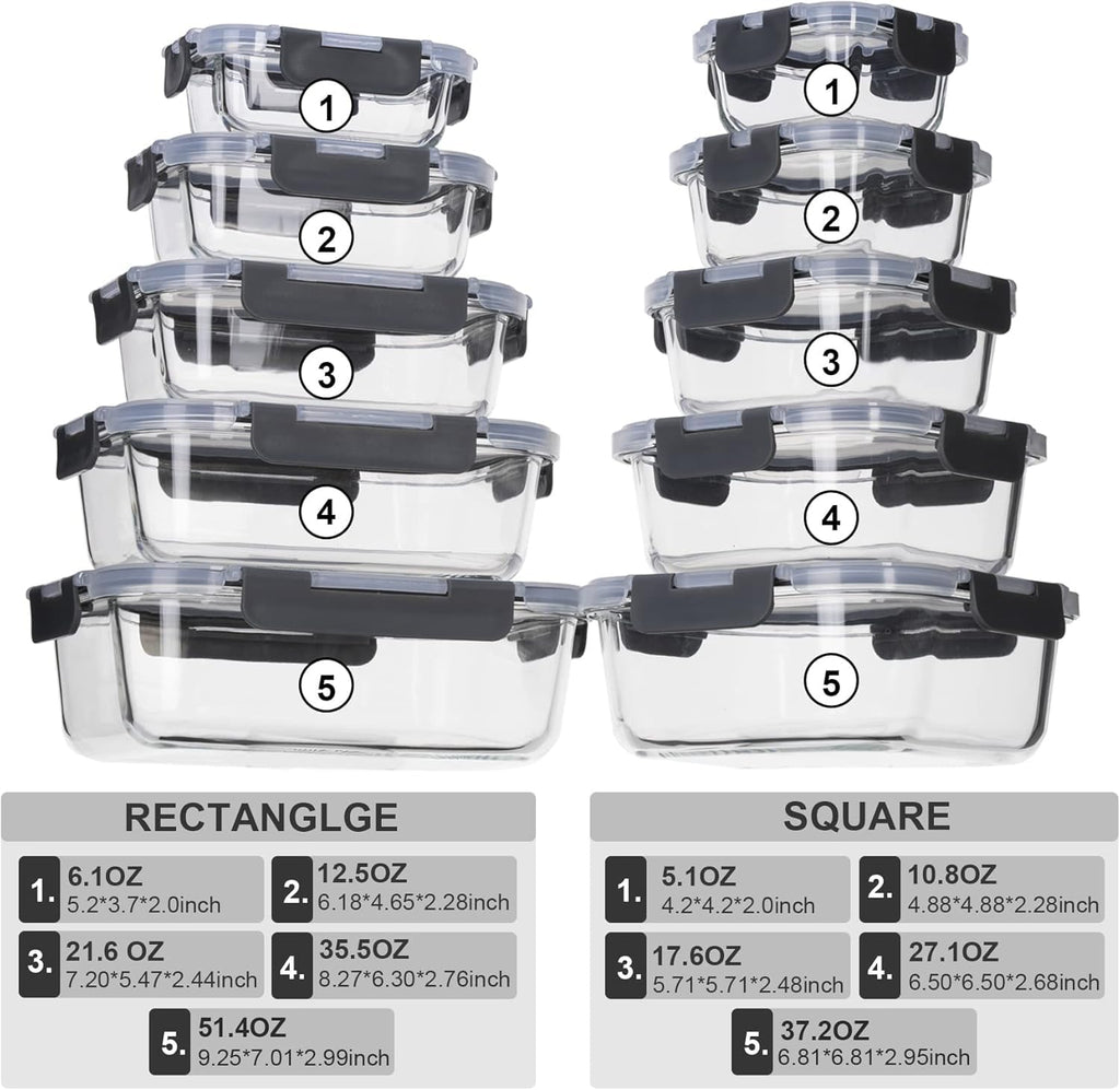 Genicook Glass Food Storage Containers – 20pc Airtight Meal Prep Set