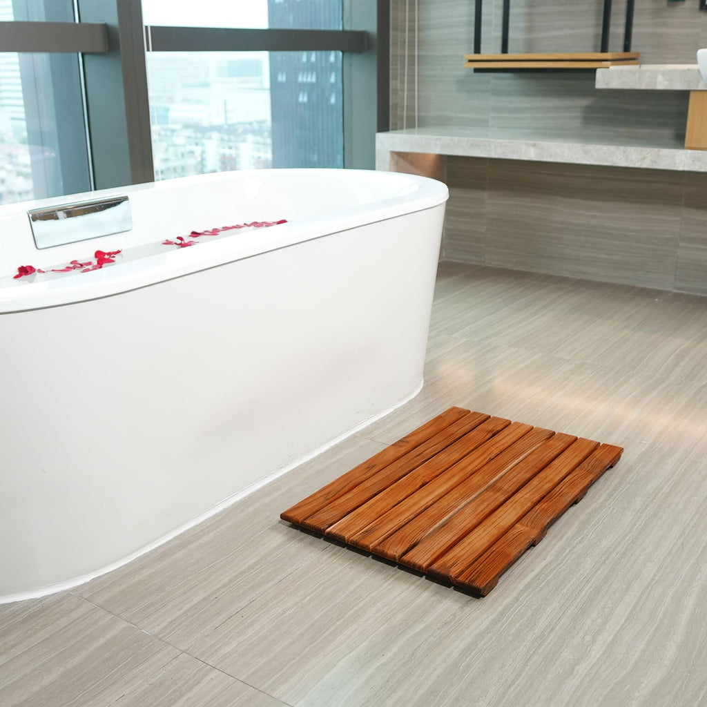 VaeFae Teak Shower Mat | Non-Slip Wooden Spa Bath Mat | 50.8 x 33 cm