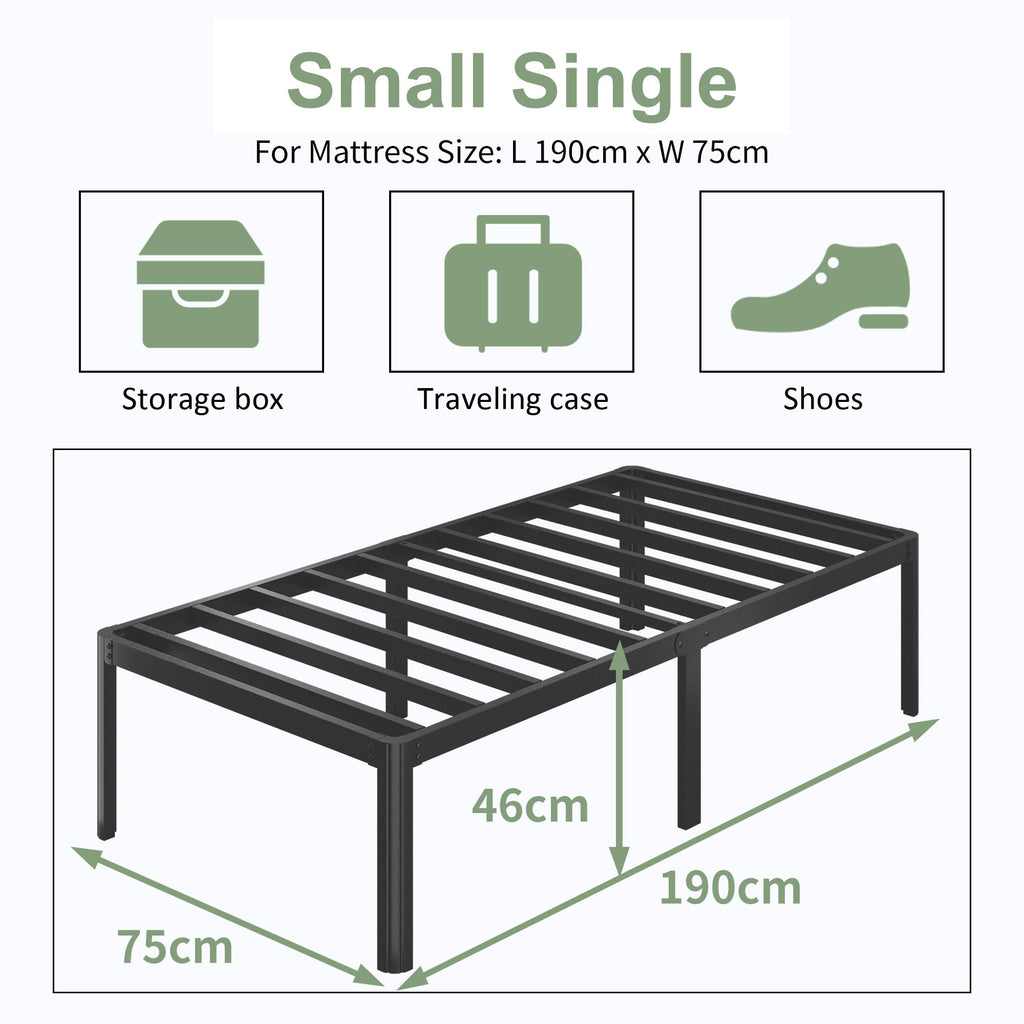 Lutown-Teen 2ft6 Small Single Metal Bed Frame – Heavy Duty 46cm High
