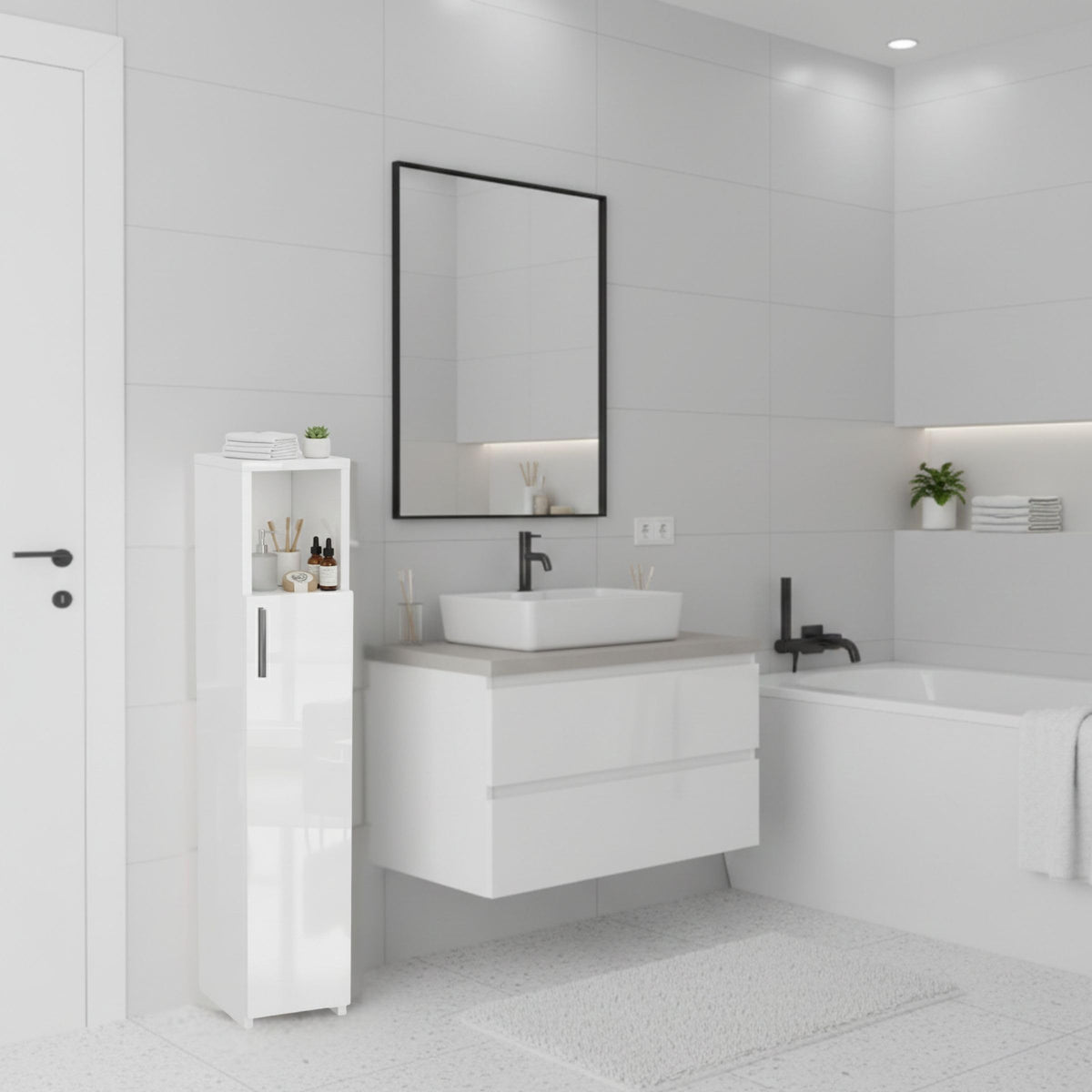 ComfortCove Slim Bathroom Cabinet, Tall Bathroom Cabinet, Gloss White - image 2