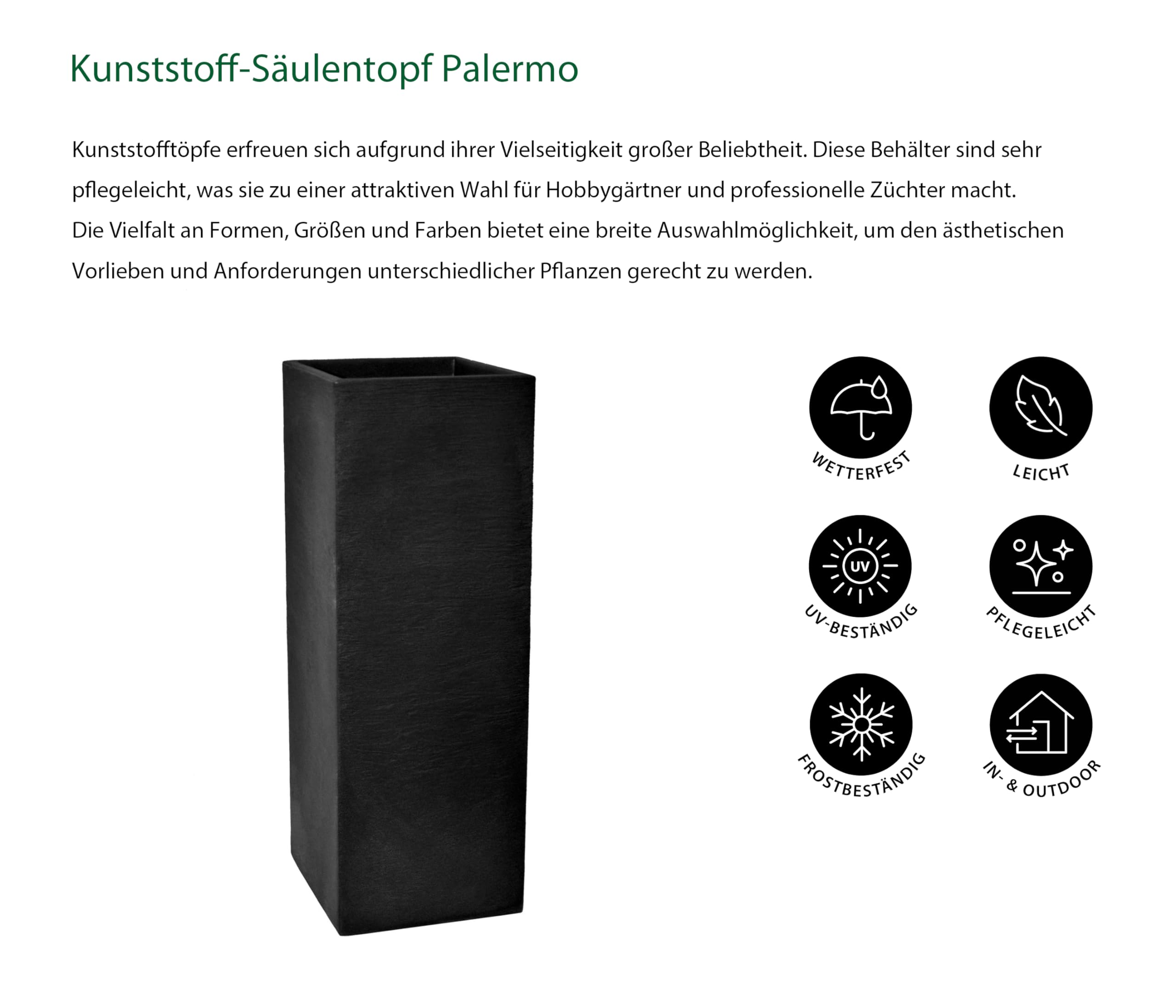 Dehner Palermo Column Plant Pot – Charcoal Grey Slate Effect Plastic