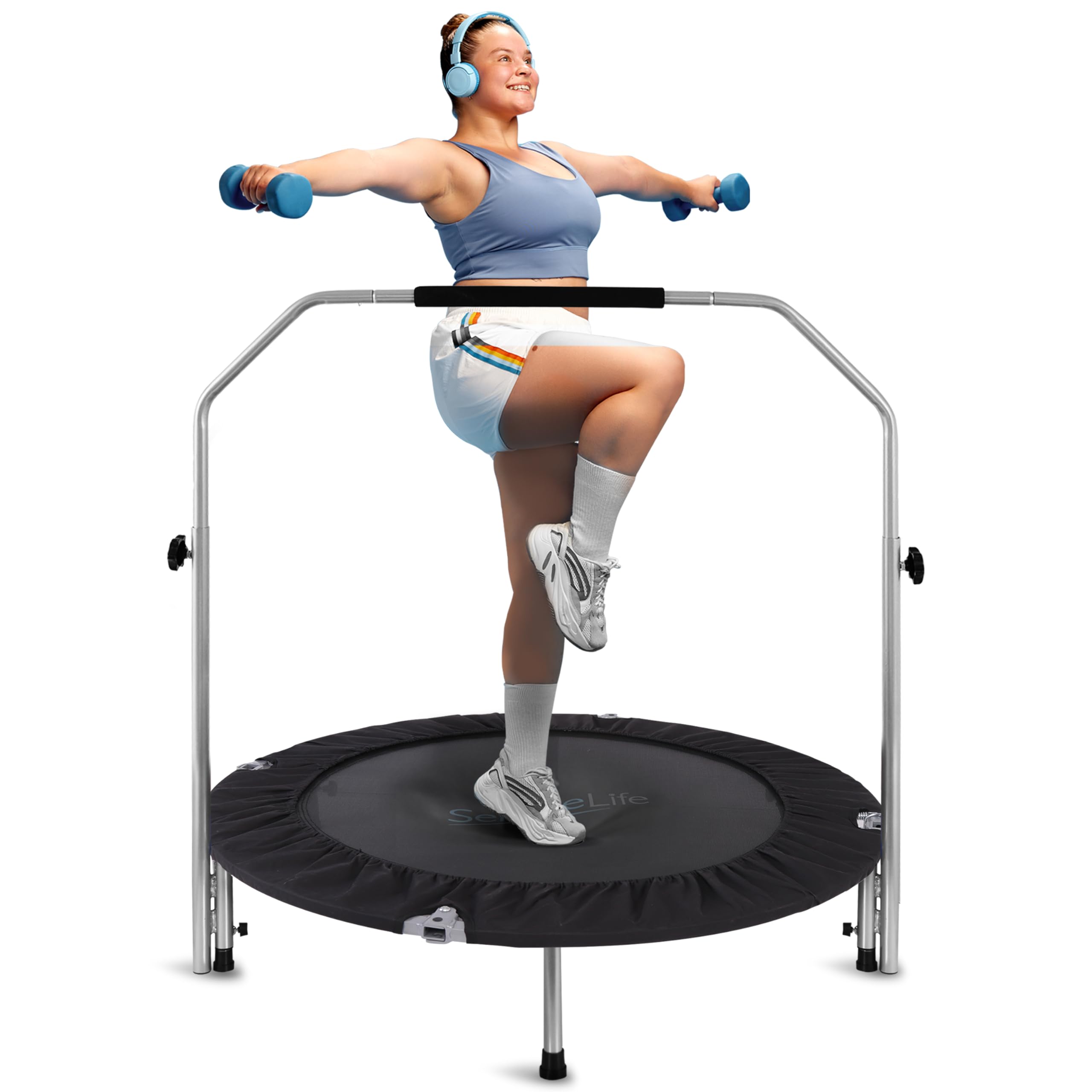 SereneLife 40" Foldable Mini Trampoline – Fitness Rebounder with Handle