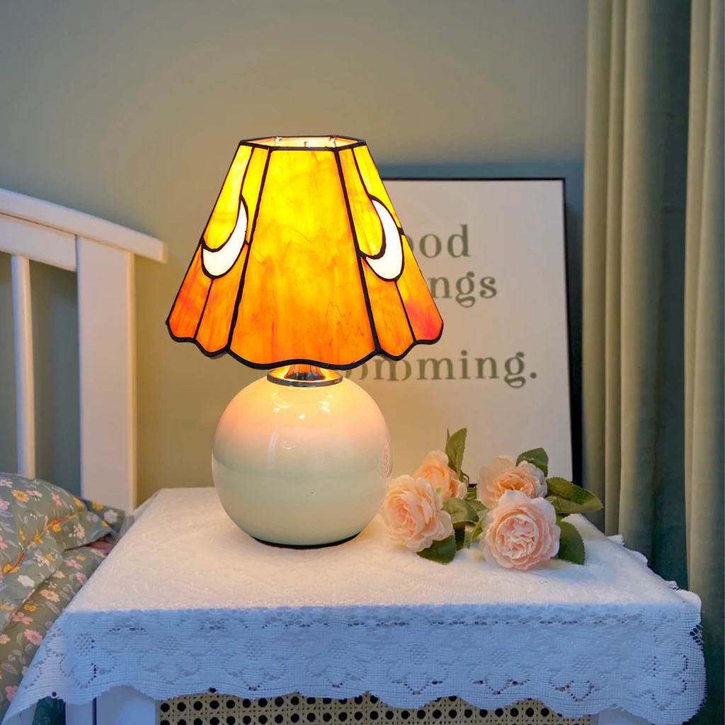 KIPHEPI Mushroom Lamp – Orange Stained Glass Moon Nightlight for Bedside