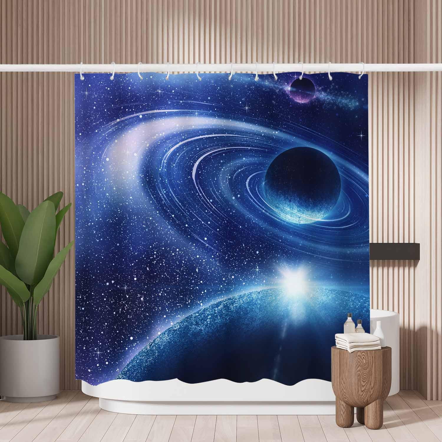 Woutay Blue Planet Shower Curtain | Mold Resistant Waterproof Polyester