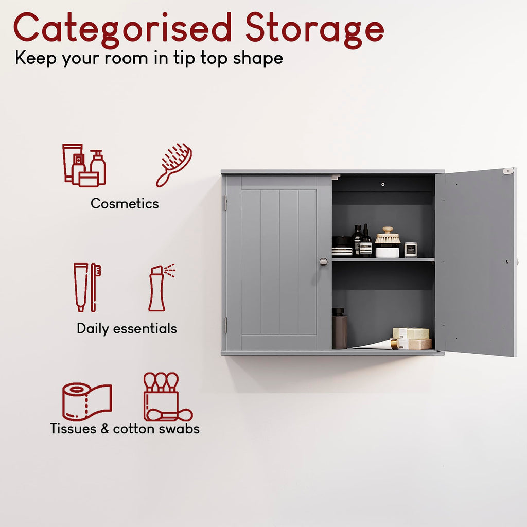 Bath Vida Priano Wall Mounted Bathroom Cabinet - Double Door Grey MDF