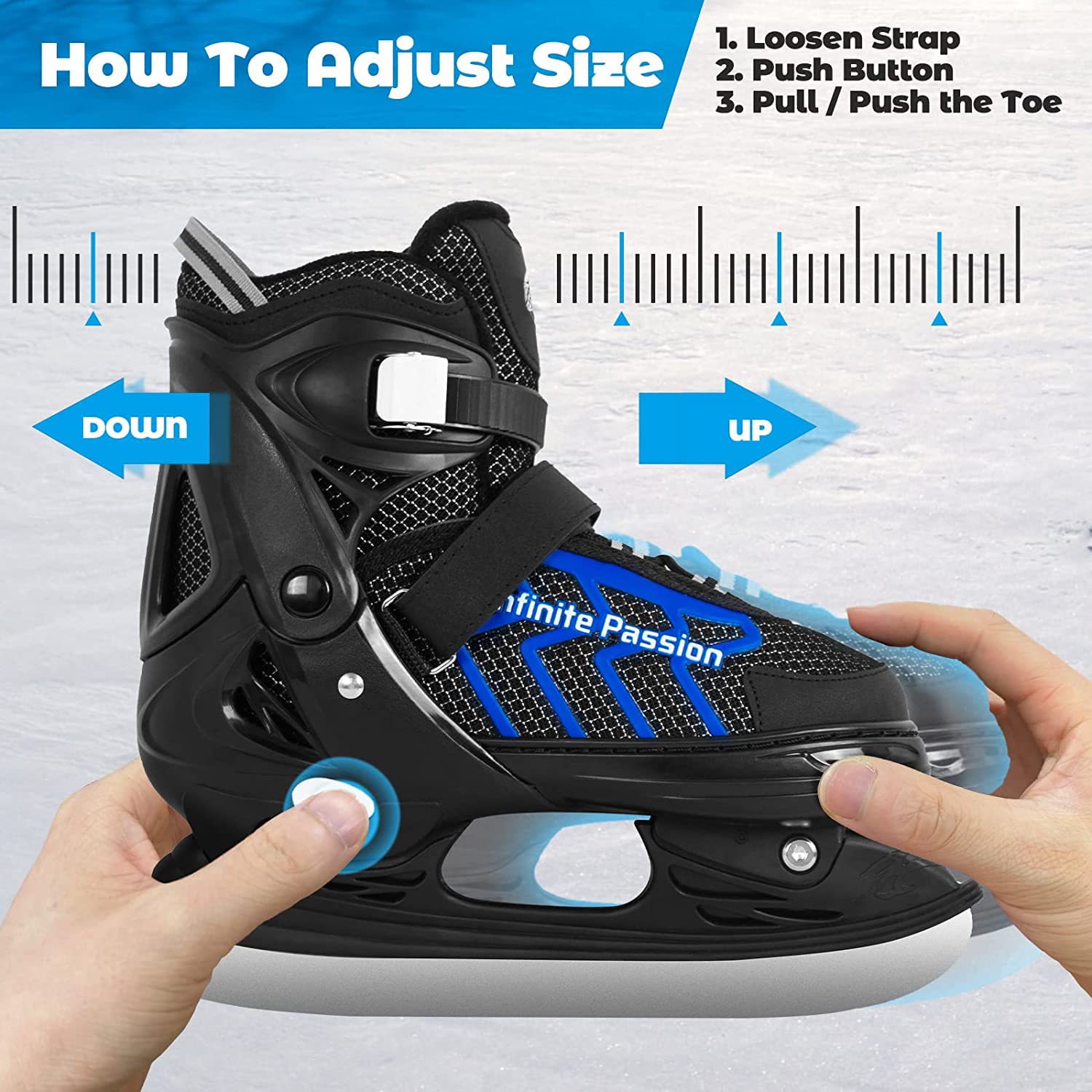 Nattork Adjustable Kids Ice Hockey Skates | Warm Padded Ankle Support