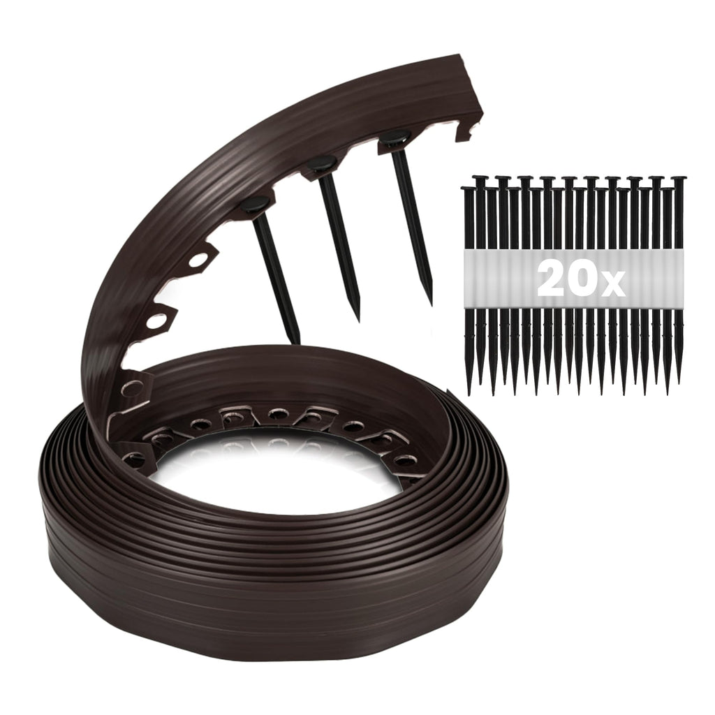Gardenix Brown Flexible Lawn Edging - 33ft Garden Border with Pegs