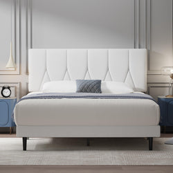 Yocreat Double Bed Frame – White Upholstered Platform Bed with Storage