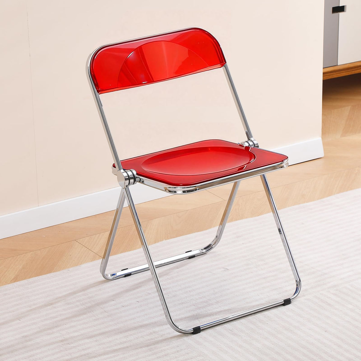 TAO ONE Acrylic Folding Chair Clear Morden Chrome Chair-Red - image 1